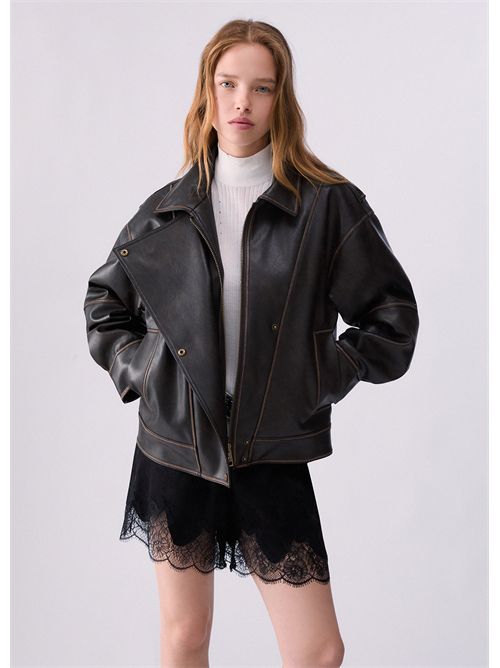 Bomber oversize in tessuto spalmato